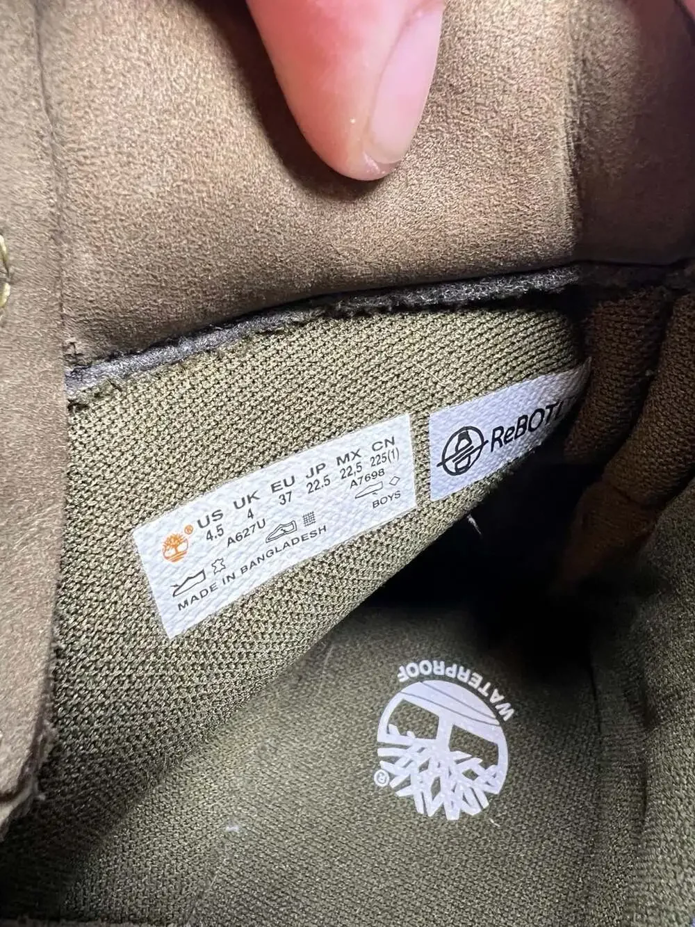 Timberland 6 Inch Premium Waterproof Boot 'Olive Green' for Boys, Size 4.5